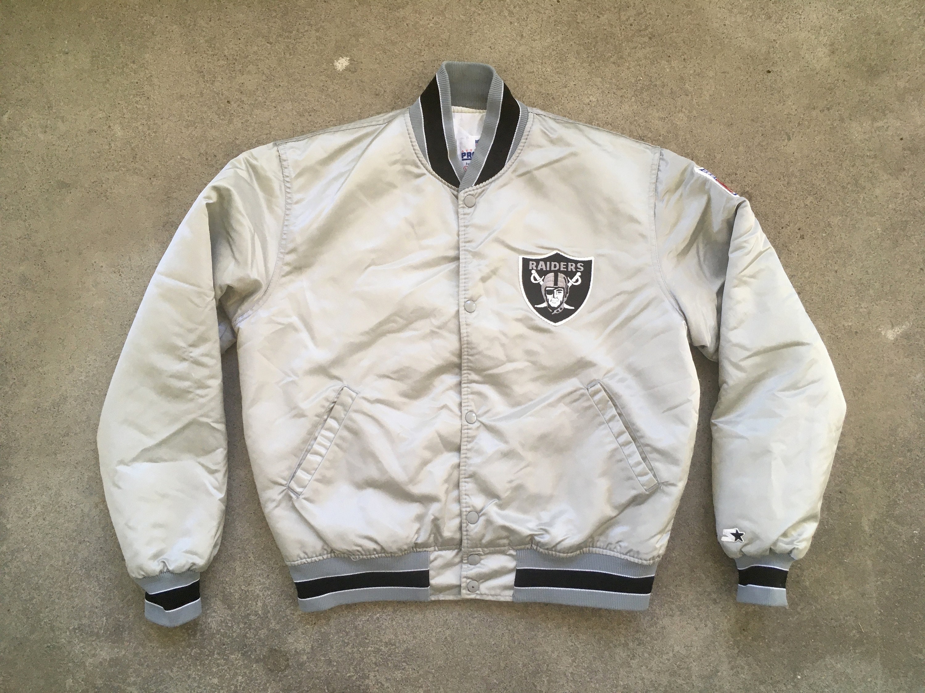 Mitchell and Ness LV Raiders M&N Special Script Heavyweight Satin Jacket  Black White