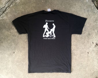 Vintage 1990s The DUNGEON Gay Male Fetish Hotline Black Cotton T-SHIRT Size Large Leather Bondage LGBTQ