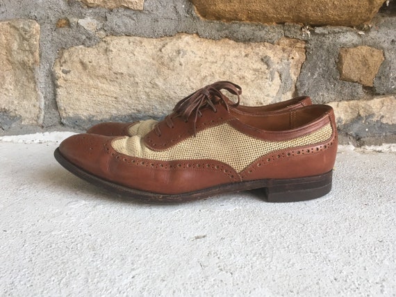 Vintage 1950s Mens Brown Leather & Mesh Wingtip La