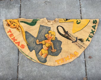 Vintage Womens 1940s 1950s Hand Painted TEXAS Burlap High Waist CIRCLE SKIRT Size Small 27 Rockabilly Senior Cords High School Pinup Midi