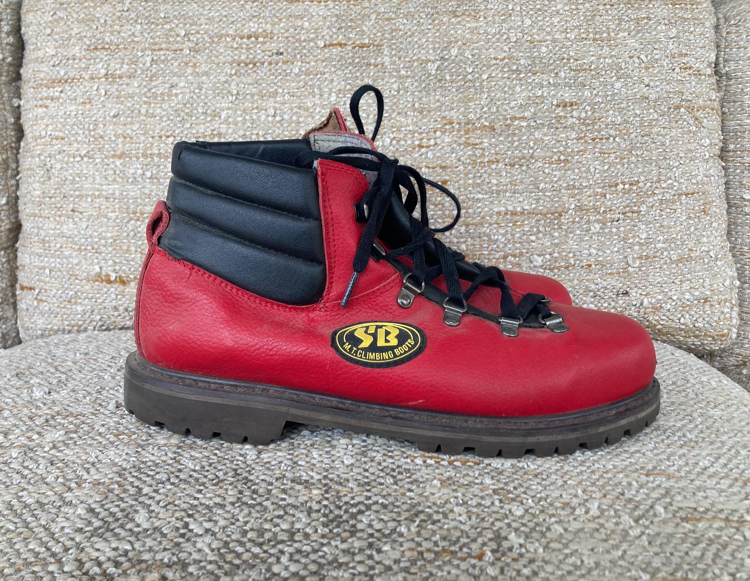 Vintage 1990s Mens SB WORLD Red Leather Lace up Hiking BOOTS Size
