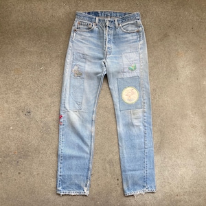 Vintage 1990s LEVIS 501 Super Distressed USA Made Denim Button Fly Denim JEANS 29 x 31 Hipster Boyfriend Faded