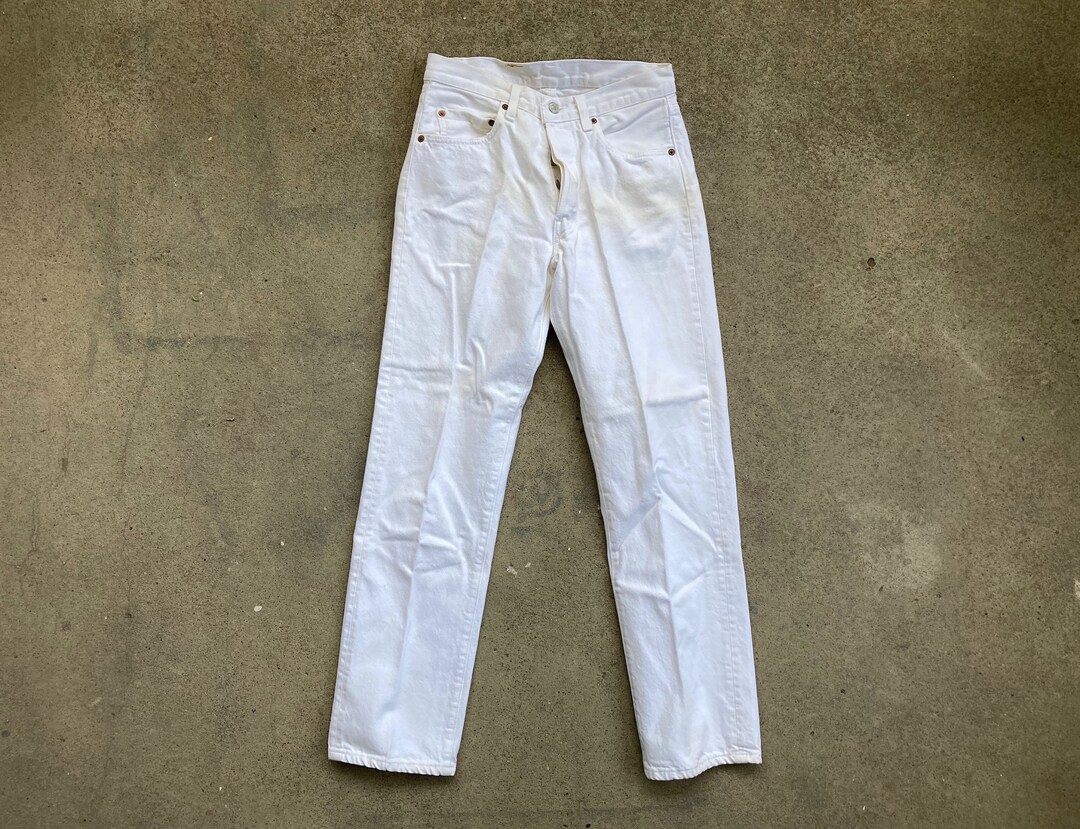 Vintage 1980s LEVIS 501 White Denim Made in USA Button Fly JEANS