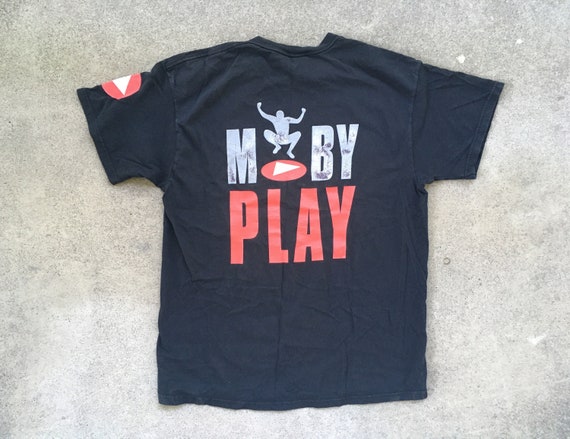 Vintage 1990s MOBY Play 1999 Black Cotton Crewneck T-SHIRT