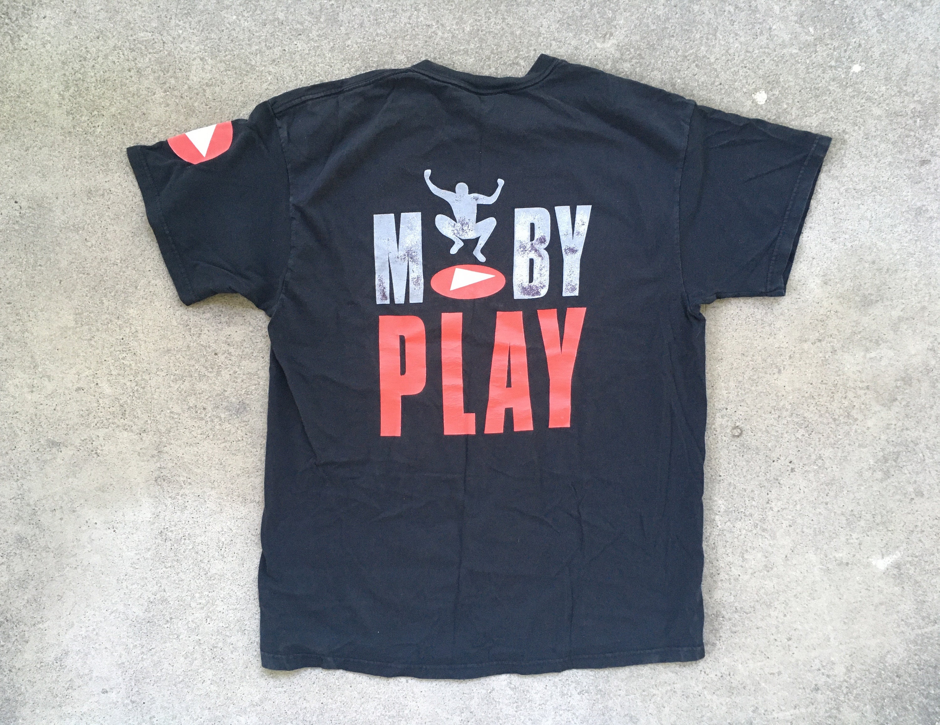 Vintage 1990s MOBY Play 1999 Black Cotton Crewneck T-SHIRT Size 
