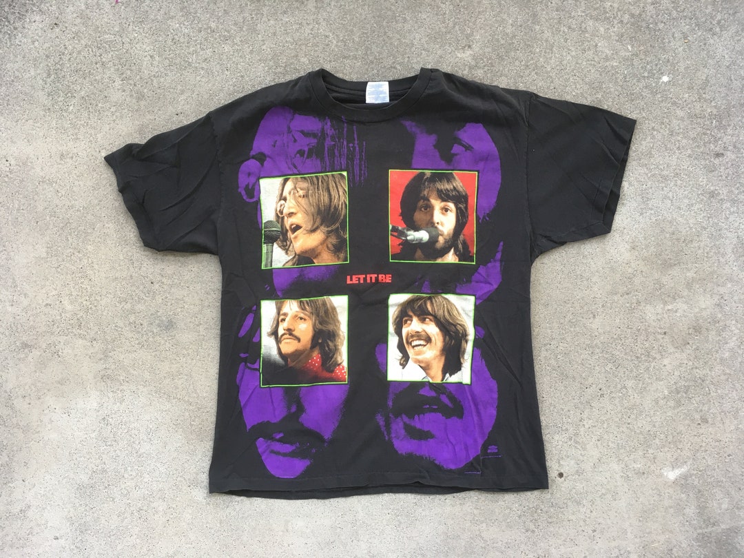 Vintage 1990s THE BEATLES Rubber Soul All Over Print Black Concert