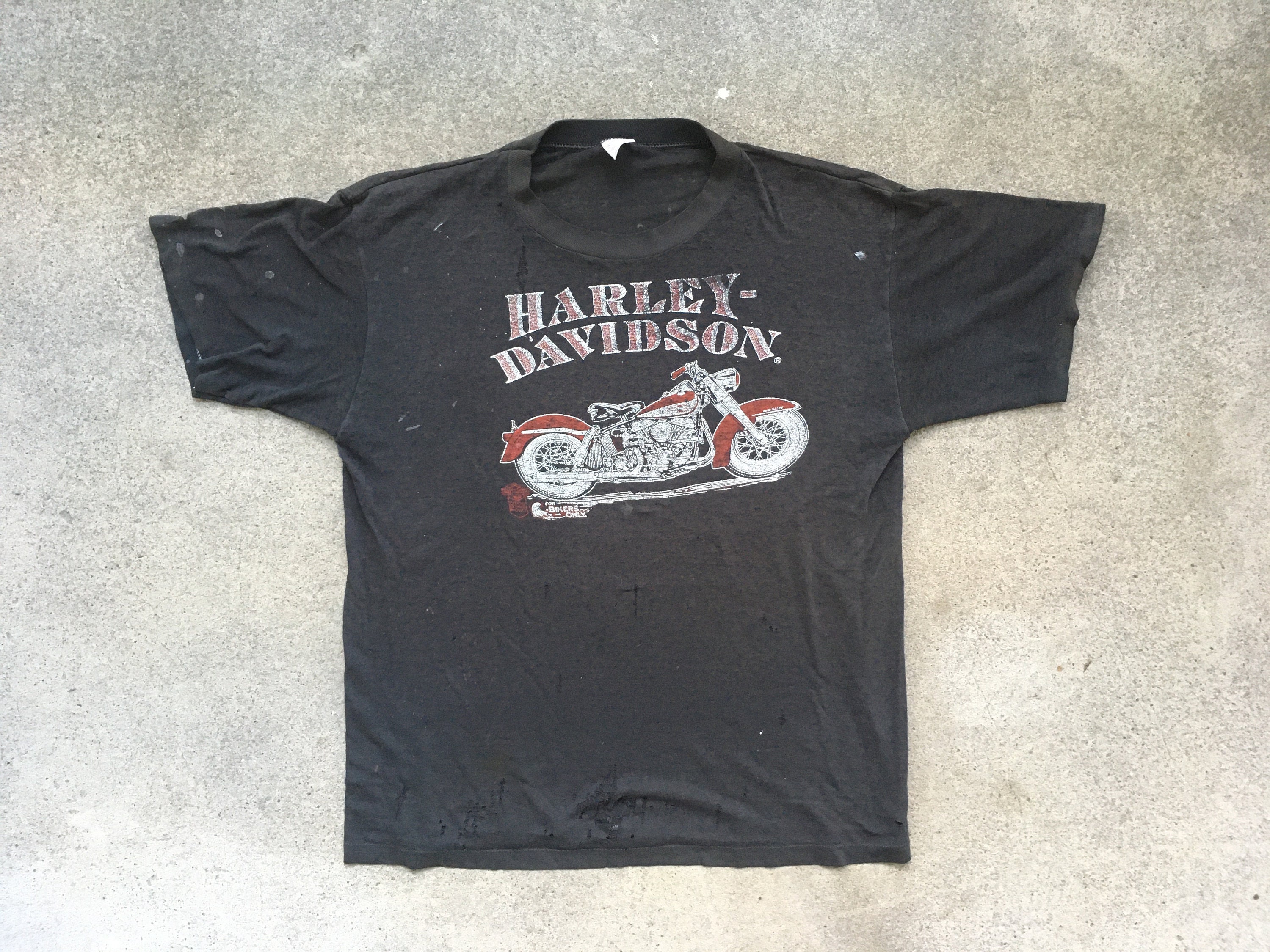 Vintage 1980s HARLEY DAVIDSON Black Paper Thin Crewneck T