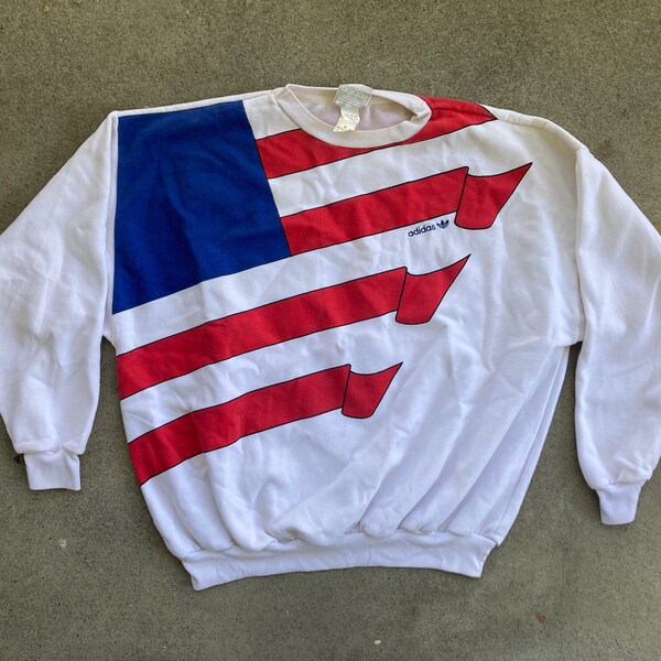 Vintage 1990s ADIDAS Olympics USA Flag SWEATSHIRT Size Extra Large Crewneck aop Hip Hop Swag Olympic Games