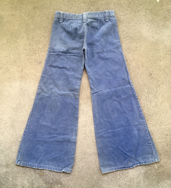 Vintage 1970s Blue Brushed Cotton BELL BOTTOM Sna… - image 4