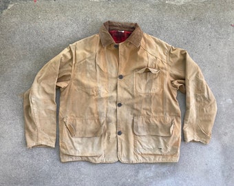 VESTE de chasse WAR EAGLE en coton beige kaki vieilli vintage des années 1950 Taille Extra Large Penneys Corvée de travail Hipster