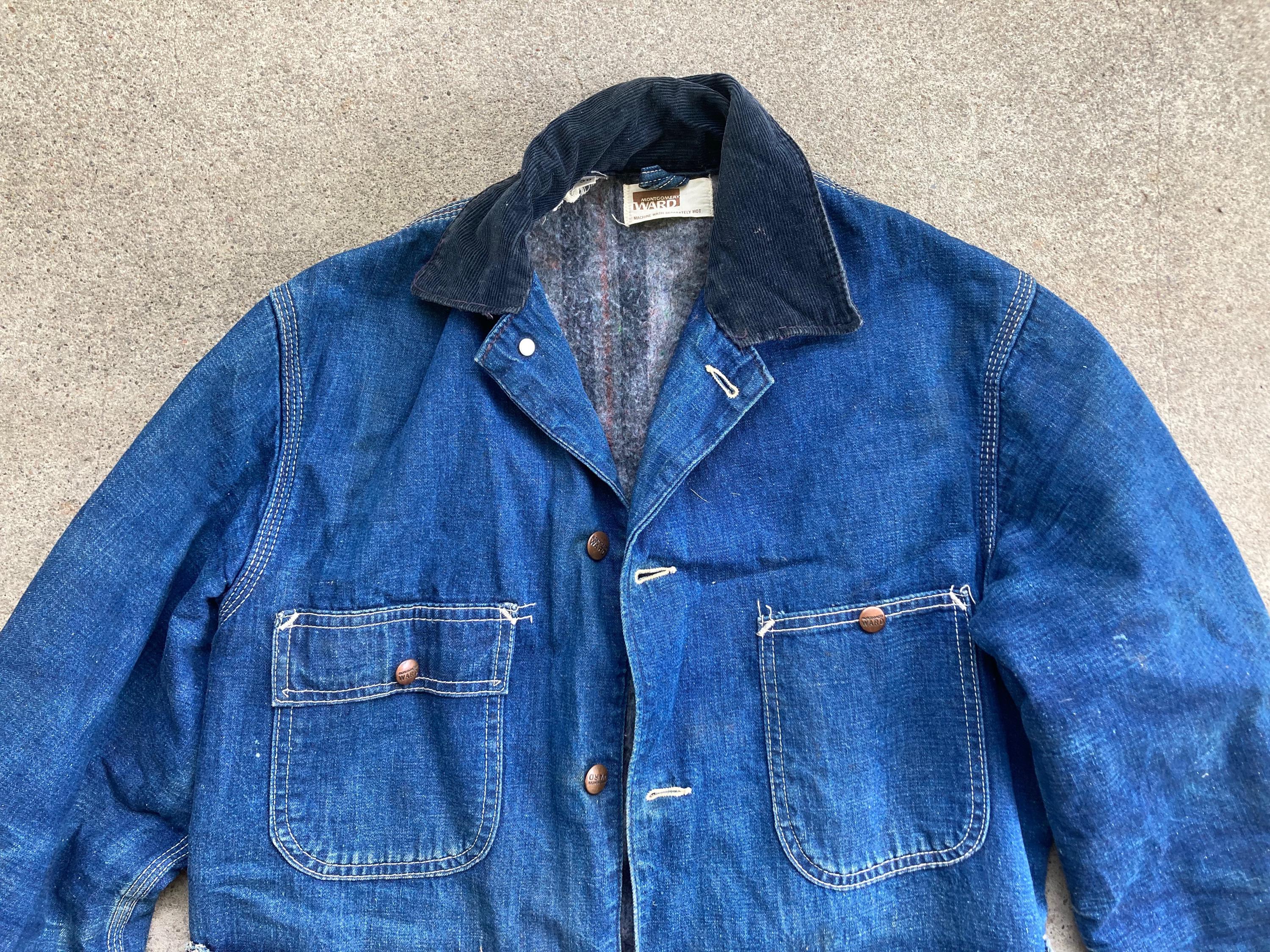 Vintage 1970s MONTGOMERY WARDS Blanket Lined Dark Denim Chore
