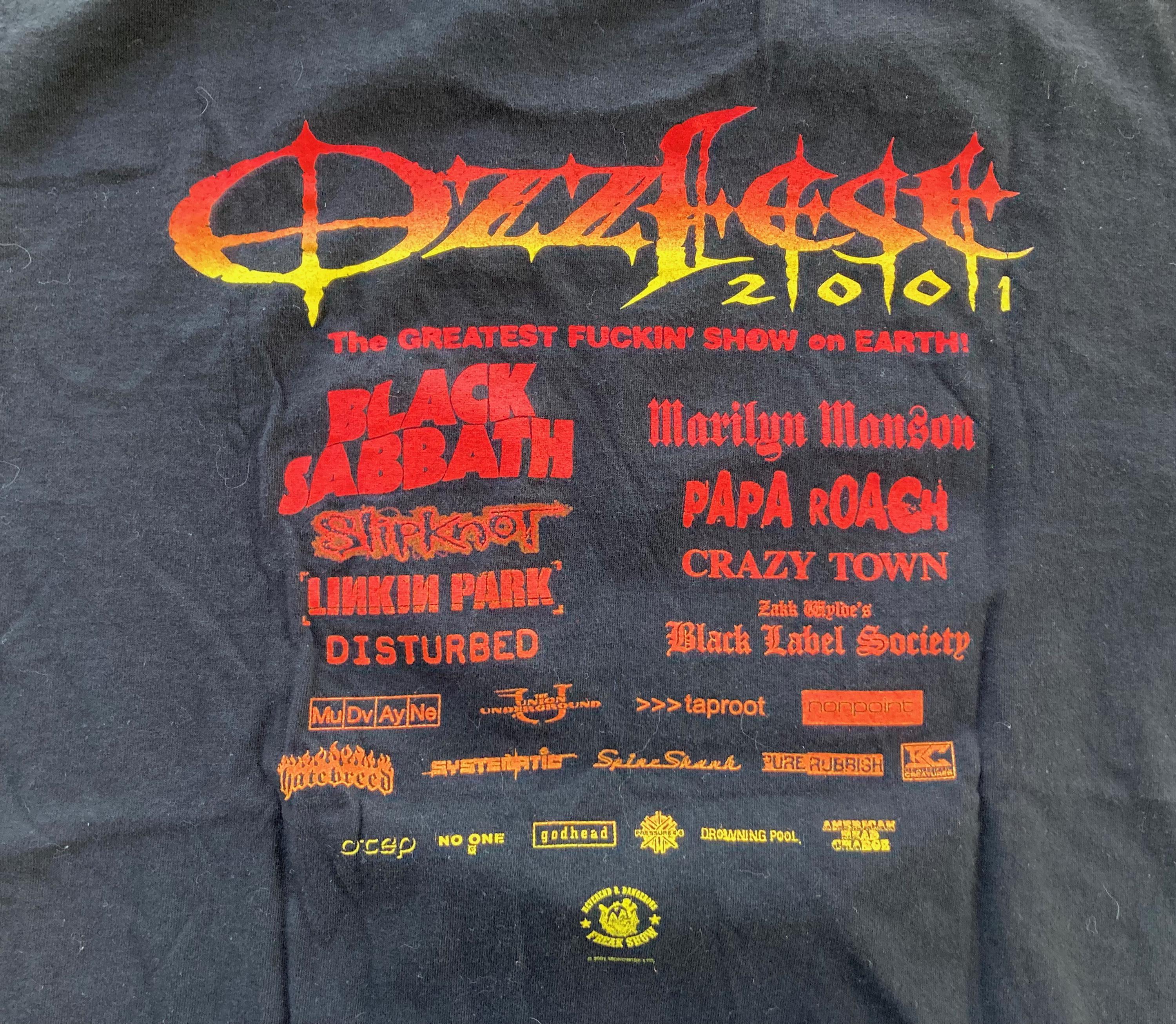 Vintage OZZFEST 2001 Black Cotton T-SHIRT Size Large Concert Tour