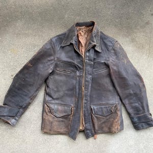 VESTE en cuir marron super vieilli pour homme des années 1950, petite voiture, travail du club