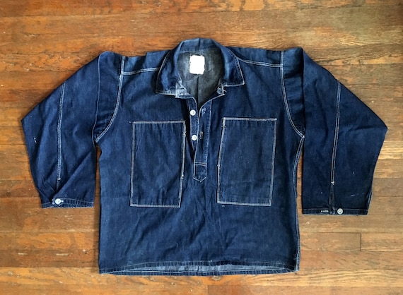 Vintage 1930s 1940s WWII Era US Army Dark Indigo Denim PULLOVER