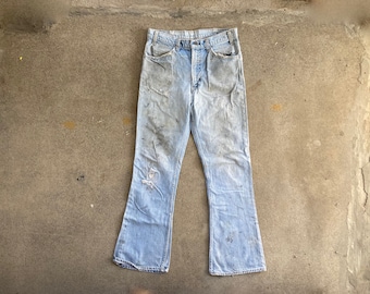 Pantalones vaqueros acampanados estilo hippie Levi's 646 de la década de 1970, desgastados, de mezclilla, talla 33 x 32, estilo bohemio, estilo hipster, acampanados y desgastados, 684