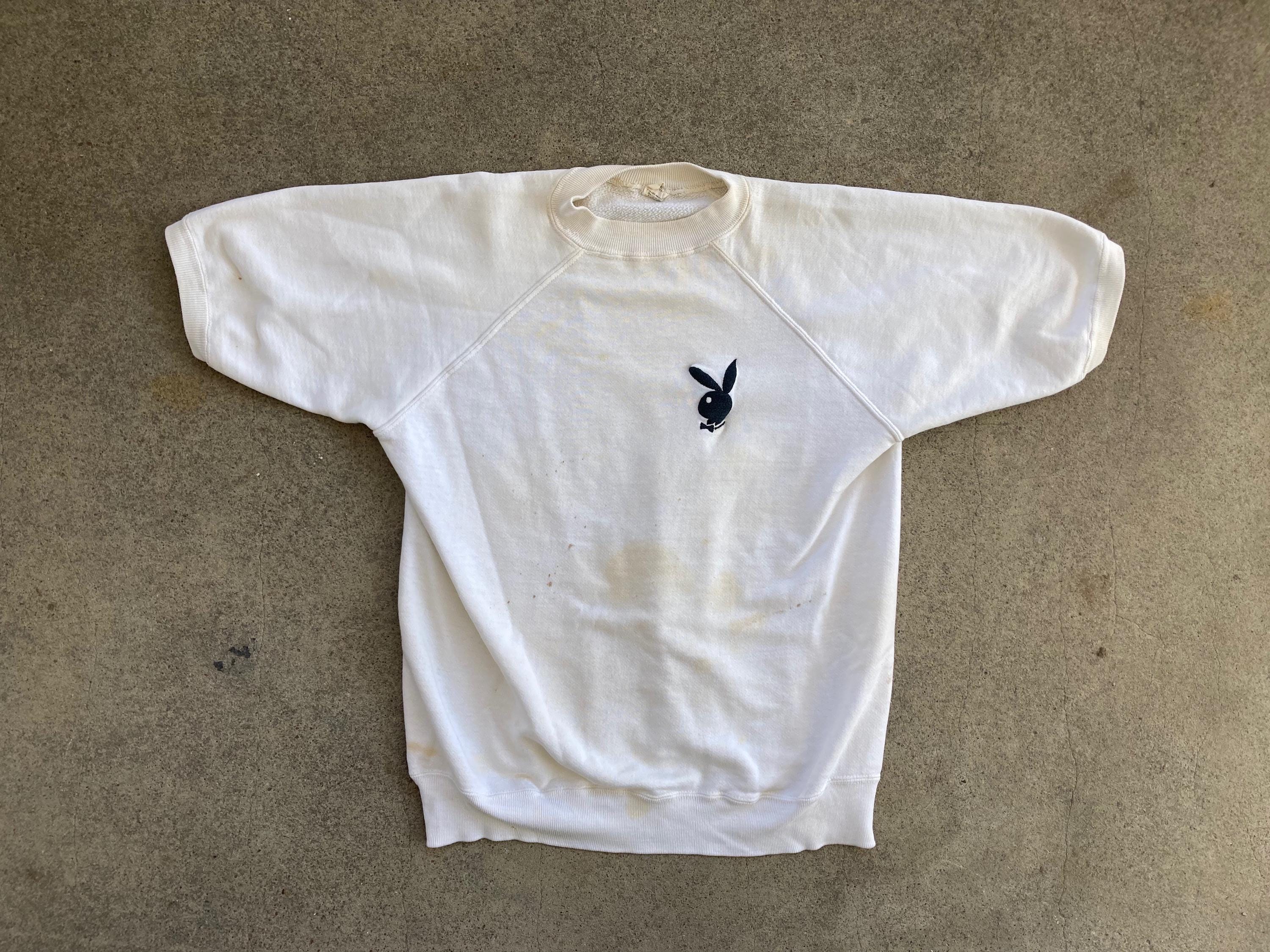 極美品　70s playboy S/S sweat Vintage 1970s PLAYBOY Magazine White Short Sleeve SWEATSHIRT