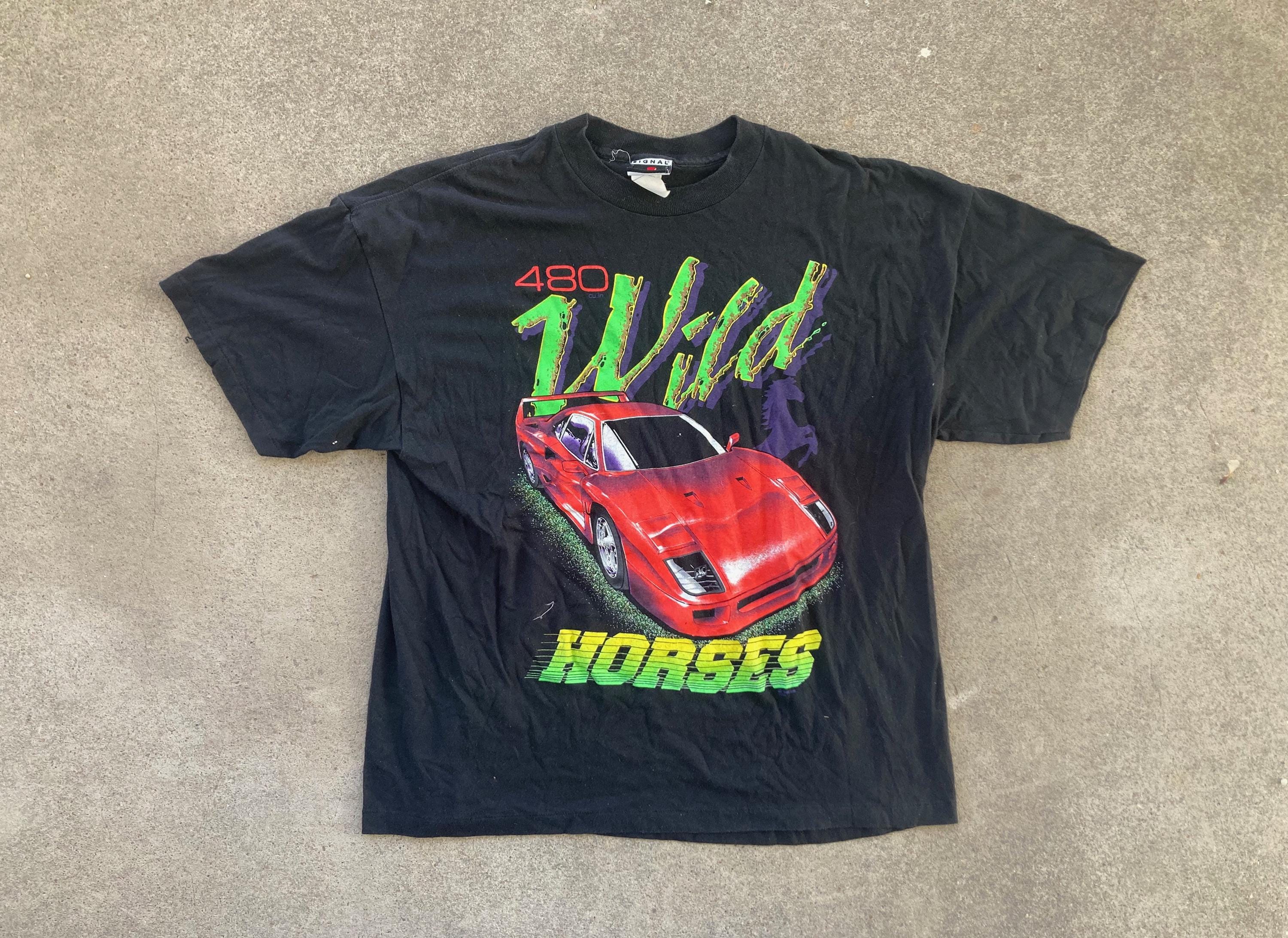 90s ケンブリッジ大学 カレッジ刺繍 ラガーシャツ　グリーン/レッド　L Vintage 1990s FERRARI 480 Wild Horses Black T-SHIRT Size Extra