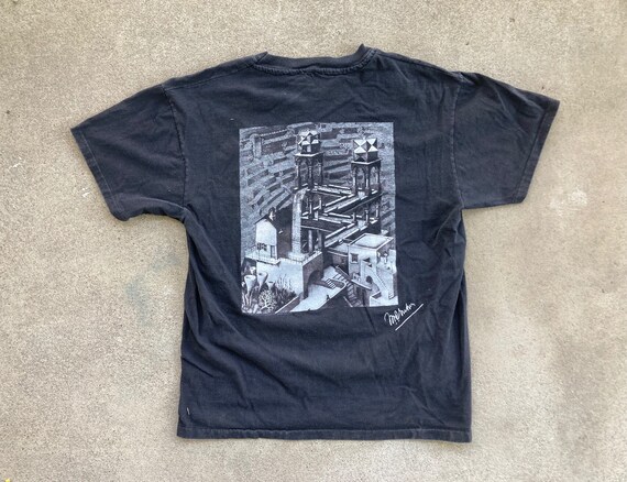 Vintage 1990s MC ESCHER Waterfall Black Cotton Crewneck T