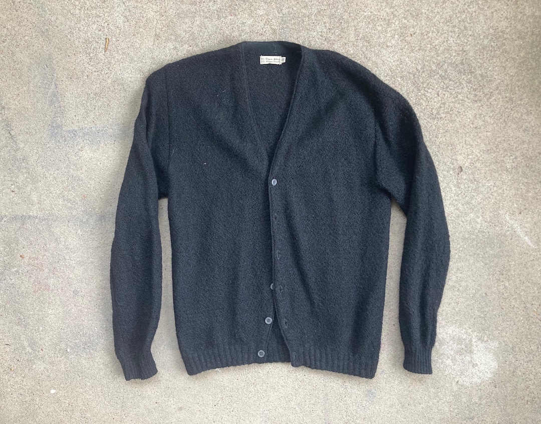 Vintage 1960s MOHAIR Black Button up CARDIGAN Sweater Size Medium