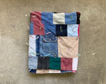 Vintage DENIM Patchwork LEVIS Type 2 Multi Color QUILT Blanket 88" x 77" Indigo Workwear Homemade 1950s Jean Jacket