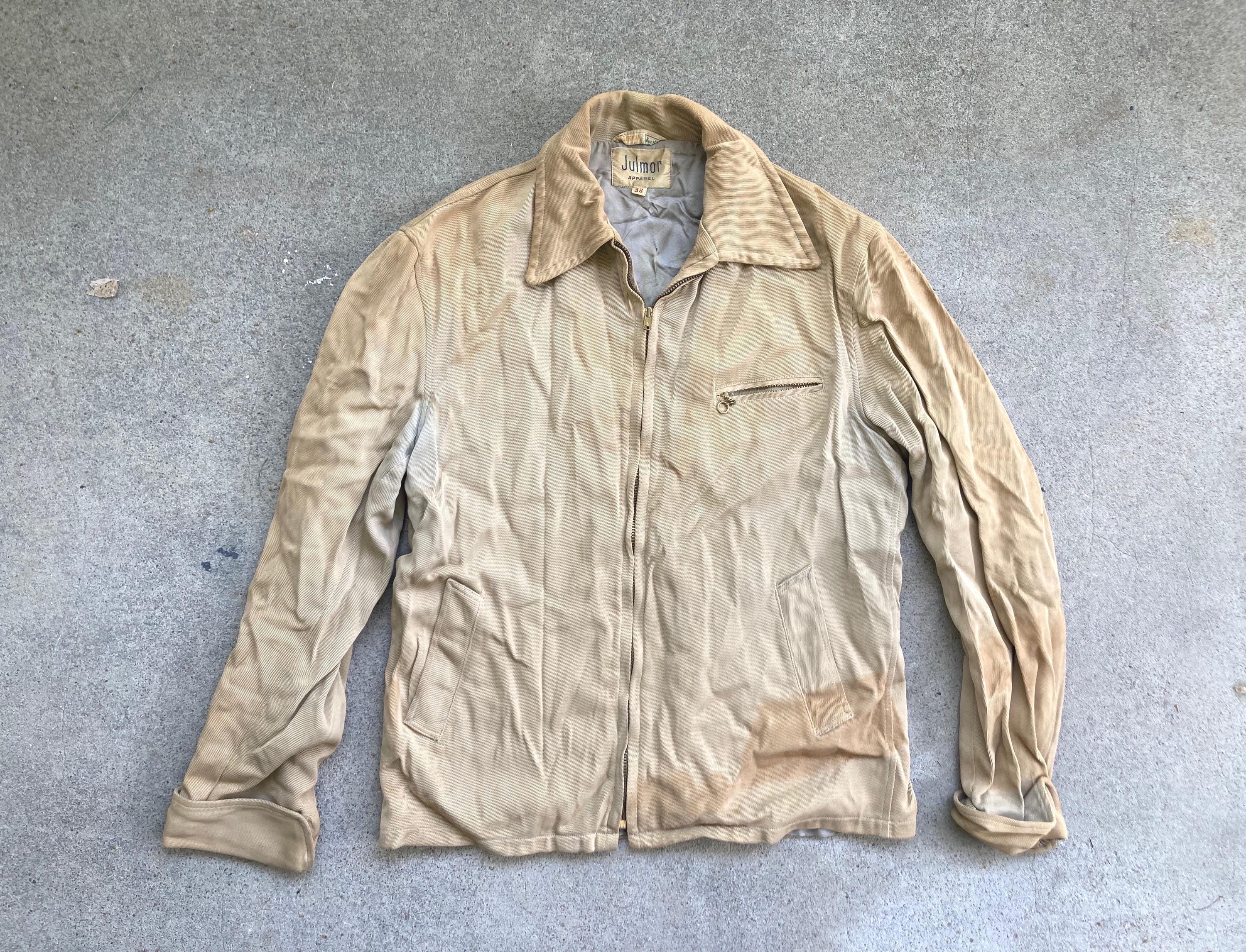 Vintage 1950s JULMAR Tan Gabardine Zip up JACKET Size Small Ricky