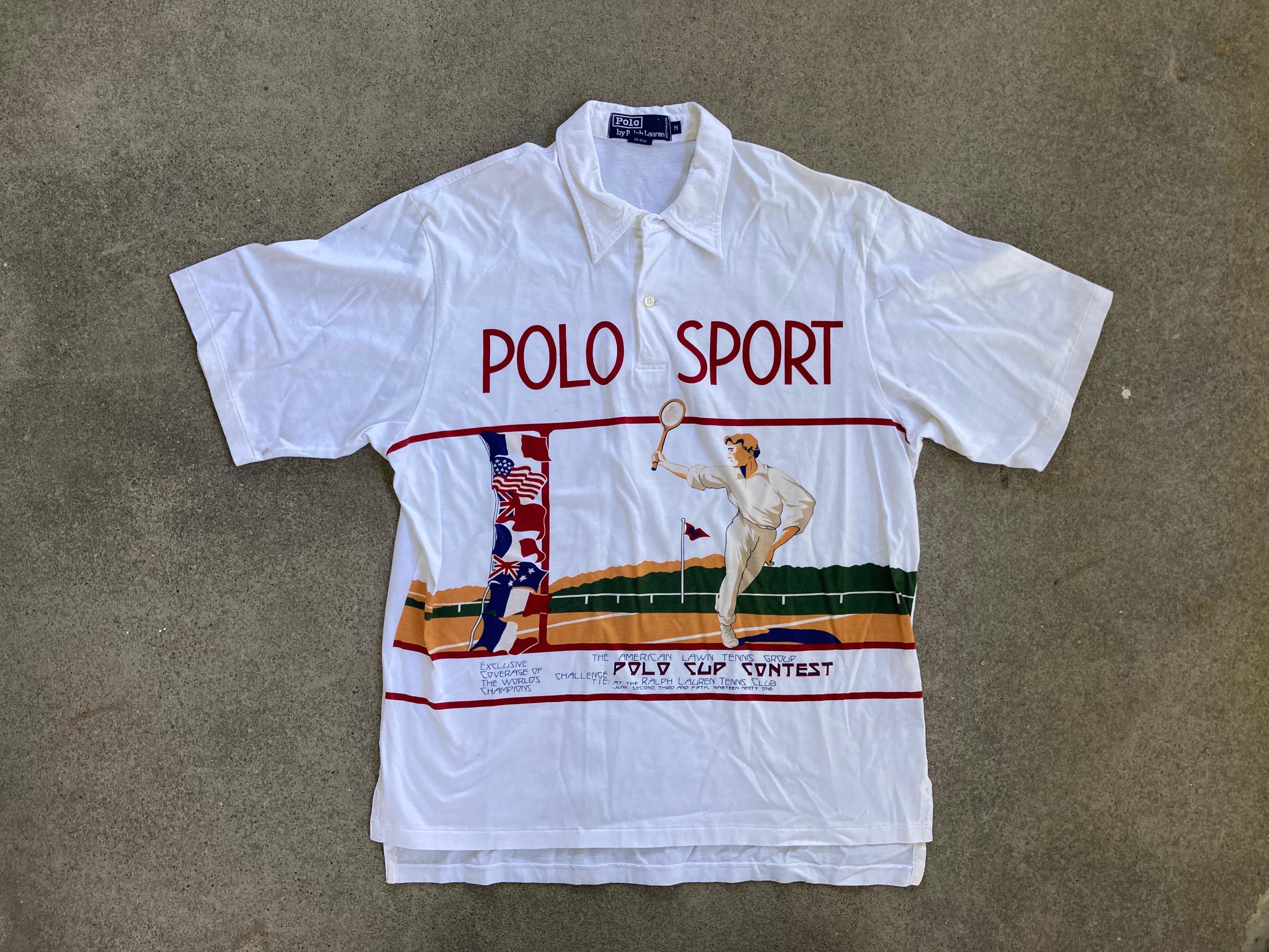 Vintage 1990s POLO Sport Tennis Cup Contest White Polo SHIRT
