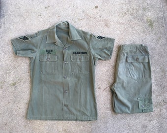Vintage 1960s U.S. Army VIETNAM War Custom Thai Made Ripstop Cotton PANTS & Shirt Size Medium Military Fatigues Cargo Air Force Tiger Stripe