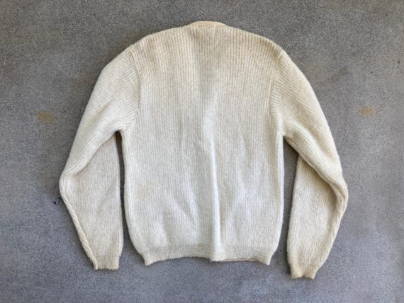 Vintage 1960s Brent MOHAIR White Button up CARDIGAN Sweater Size 