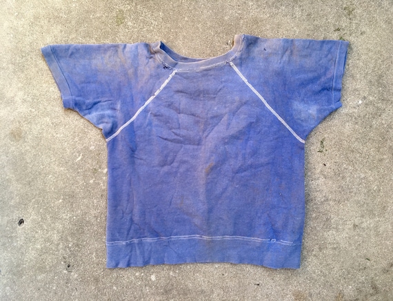 Vintage 1960s Super Distressed Navy BLUE Cotton S… - image 2