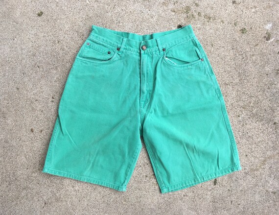 mint green denim shorts