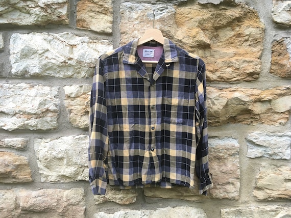 Buy Vintage 1960s MYLAN Plaid Rayon Long Sleeve SHIRT Jacket Size 