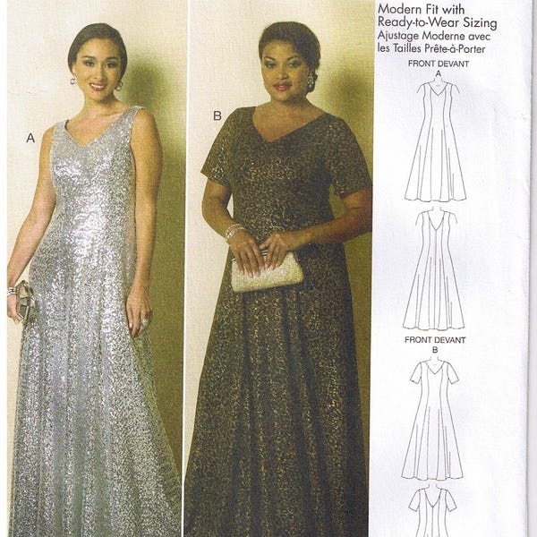 Easy Womens Formal Princess Seam Dress Fit Flare Evening Gown Connie Crawford Butterick 6146 Sewing Pattern Plus Size XXL 1X 2X 3X 4X 5X 6X