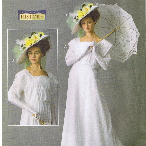 Vintage Early 1900s 20th Century 1910 Titanic Era Dress Wide Eyelet Trim & Wide Brim Hat Butterick 6610 Sewing Pattern Plus 14 16 18 20 22
