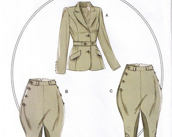 Historical Equestrian Riding Breeches Pants Jacket Belt Jodhpurs Butterick 6433 Edwardian Cosplay Costume Sewing Pattern Misses 6 8 10 12 14