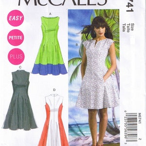 Easy to Sew Dress Color Block Fit Flared Sleeveless or Cap Sleeve Princess Seams McCalls 6741 Sewing Pattern Plus Womens Sz 18W 20W 22W 24W