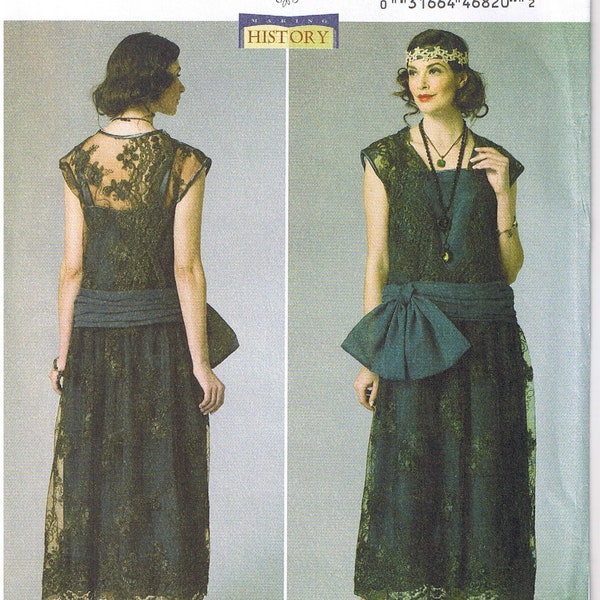 20s Historical Flapper Dropped Waist Dress Bow Detail Downton Abbey Cosplay Costume Vintage 1920s Sewing Pattern Plus Size 14 16 18 20 22