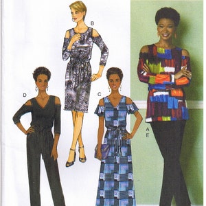 Modello di cucito Butterick 6425 per abito tunica con spalle scoperte e pantaloni in maglia elasticizzata facile da cucire, misure 6, 8, 10, 12, 14, 16, 18, 20, 22
