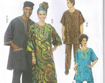 Easy Loose Fit Tunic Caftan Elastic Waist Side Pocket Pants Hat Headwrap Mens Womens Unisex Butterick 5725 6748 Sewing Pattern XL XXL XXXL