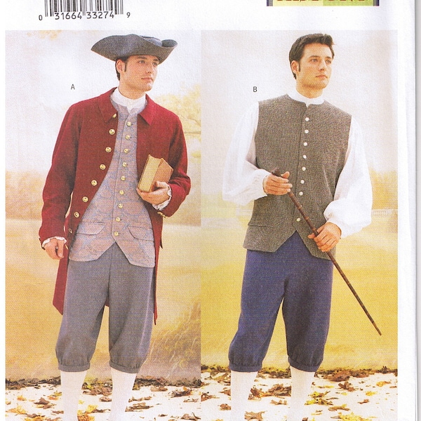 Mens Historical Colonial Revolutionary War Coat Vest Shirt Pants Reenactment Cosplay Costume Butterick 3072 Sewing Pattern Size 32-48