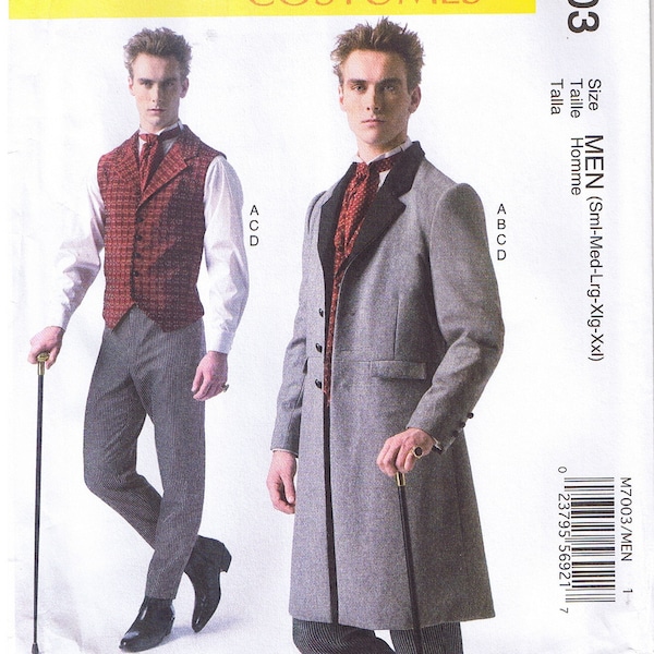 Mens Victorian Era Steampunk Vest Coat Tapered Pants Tie McCalls 7003 Costume Sewing Pattern Size S M L XL XXL 34 36 38 40 42 44 46 48 50 52