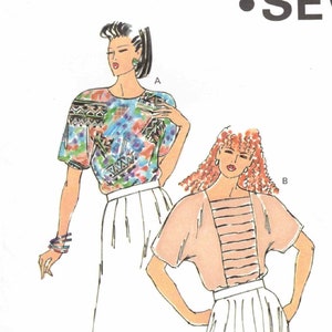 Vtg 90s Misses Tops Faced Neckline Extended Shoulders Back Slit & Button Closure Tucked Front Panel Kwik Sew 2052 Sewing Pattern XS S M L XL