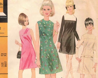 60s Front Yoke Dress Sleeveless or Long Sleeve Detachable Collar Belt Worn Low Vintage McCalls 9000 Sewing Pattern Misses Size 12 Bust 32