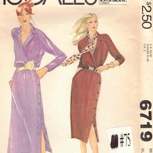 Puede incluir: Patrón de costura vintage de McCall's con ilustraciones de dos mujeres con vestidos. El patrón incluye el texto "McCall's", "evelyn de Jonge" y "6719". La portada es de color beige claro.