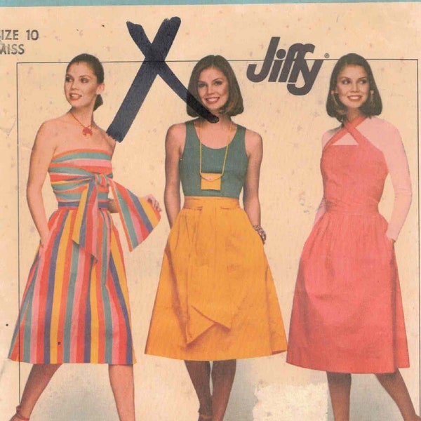 Vtg 70s Multi Wrap Dress & Skirt Back Zipper Inside Pocket Easy to Sew Summer Simplicity 8012 Jiffy Sewing Pattern Misses Sz 10 Bust 32.5