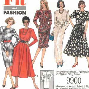 4 Styles 90s Dress & Fitting Sewing Pattern Jewel Neck Elastic Waist Soft Pleats Side Seam Pocket Vtg Simplicity 9900 8 10 12 14 20 22 24 26