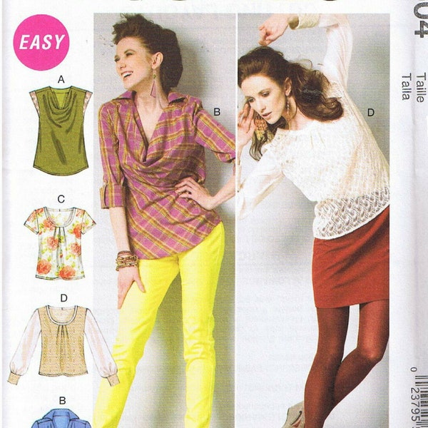 Fitted Pullover Tops Front Pleats Sleeveless Short Long or Roll Up Sleeves Cuffs Easy to Sew McCalls 6604 Sewing Pattern 6 8 10 12 14