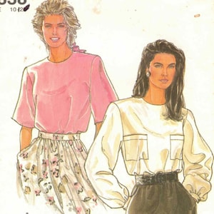 Pullover blousetopjes lange of korte mouwen Opgestikte zakken knoopmanchetten Gemakkelijk te naaien VTG jaren 90 Simplicity 9838 Naaipatroon ontbreekt Maat 10 12