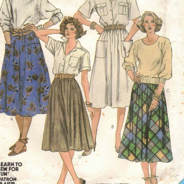 Gathered Waistband Skirts Side Zipper Side Seam Pockets or Optional Patch Pockets Easy Learn to Sew Vtg 80s McCall 2004 Sewing Pattern Sz 14