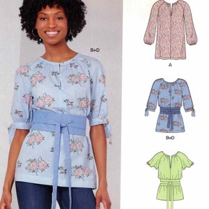 Patrón de costura New Look 6621 para mujer, túnica estilo obi, cinturón, escote con abertura, manga larga y codos, tallas 8, 10, 12, 14, 16, 18 y 20