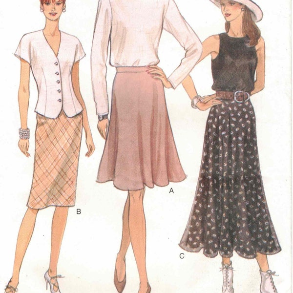 Bias Straight Flared Skirts Waistband Above or Below Mid Knee or Lower Calf Length Easy to Sew Vogue 9175 Sewing Pattern Misses Size 6 8 10